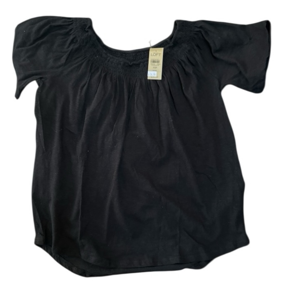 LOFT off the shoulder smocked flutter sleeve top short sleeves flowy black XS